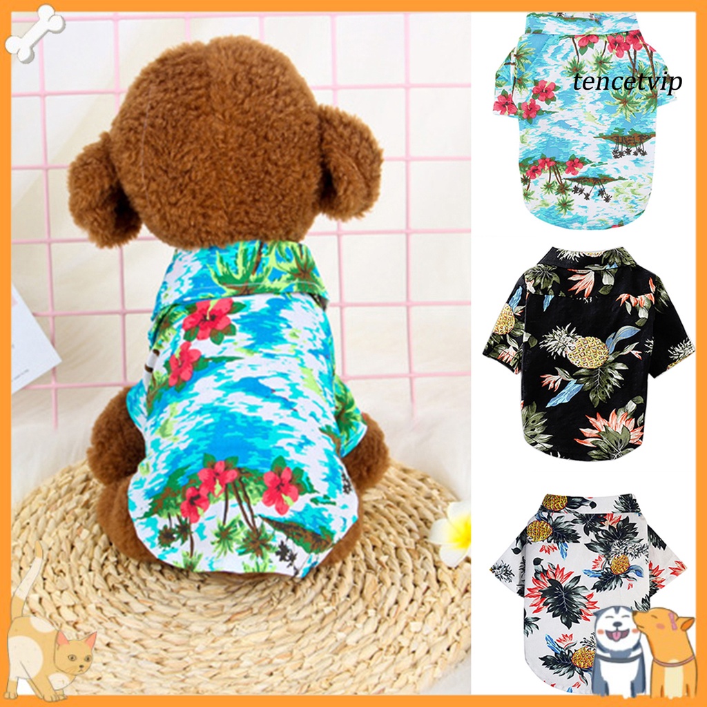Áo thun cotton thoáng khí in hình cây dừa/quả dứa phong cách Hawaii thời trang mùa hè cho thú cưng