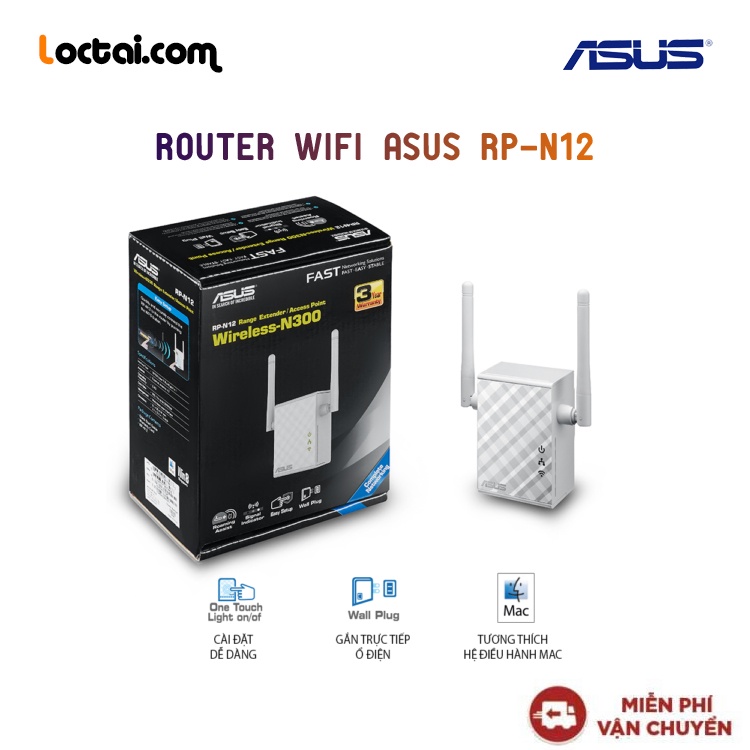 Bộ Mở Rộng Sóng Asus RP-N12 Repeater Chuẩn N300 2 Ăng-ten 2dBi Giúp Tăng Độ Phủ Sóng