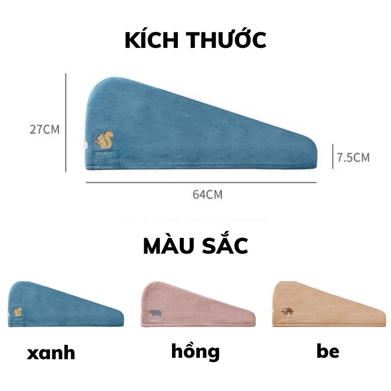 Khăn ủ tóc siêu thấm, khăn quấn tóc lau khô cotton siêu mềm thấm hút nhanh