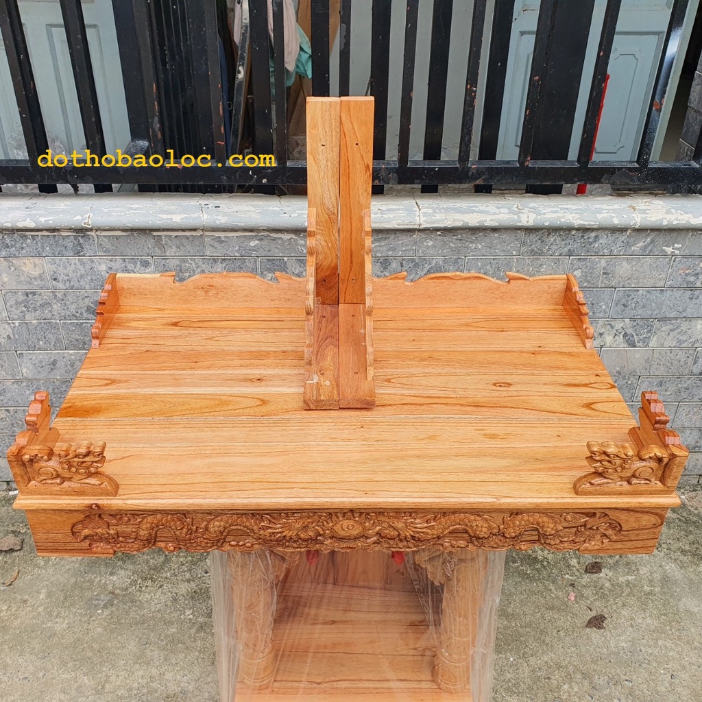 Bàn thờ treo tường gỗ xoan ngang 80cm trơn VÀNG trạm rồng