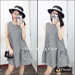 Đầm đuôi cá kẻ ô siêu xinh