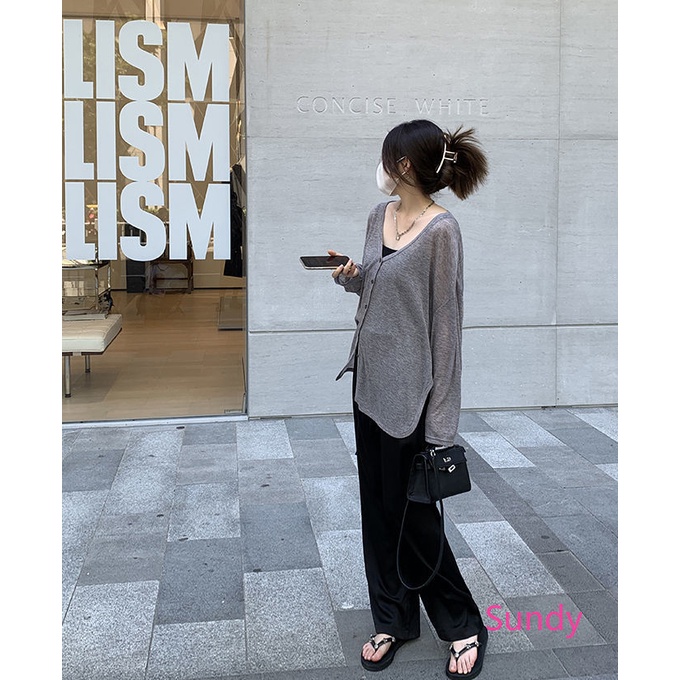 Áo Khoác Cardigan Mỏng Tay Dài Dáng Rộng Thời Trang Mùa Thu Cho Nữ