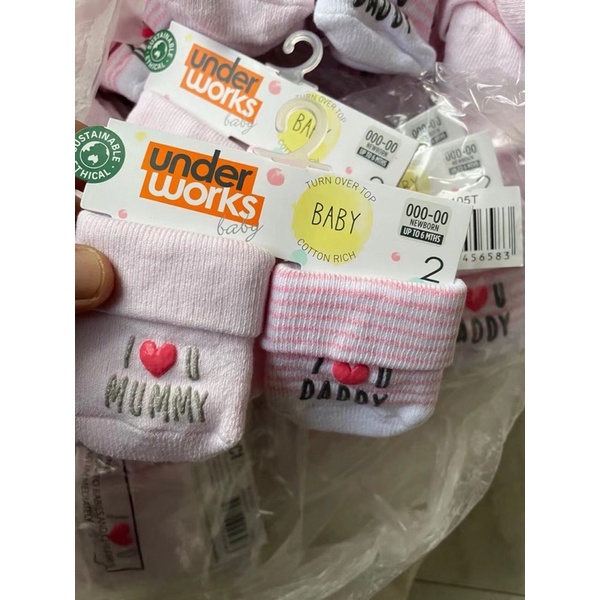 (Hot) Tất underworks bé trai, bé gái love mum &amp; dad (lẻ set sz 0-6m)