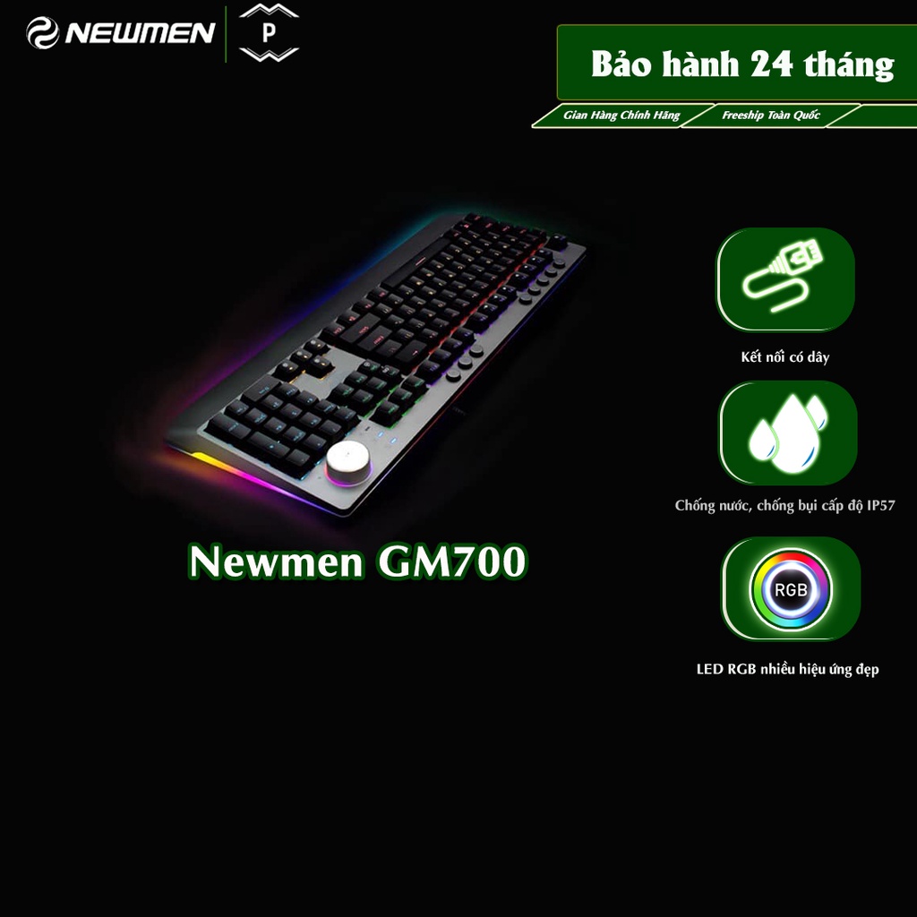 Bàn phím cơ có dây Newmen GM700, Hotswap,độ bền 70 triệu lần nhấp, LED RGB 16,8 triệu màu, chống nước, chống bụi