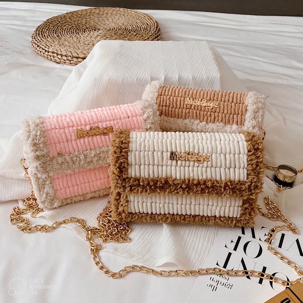 Túi handmade tự đan phối màu, túi đeo chéo phong cách Hàn Quốc - Bộ phụ kiện đầy đủ LX102
