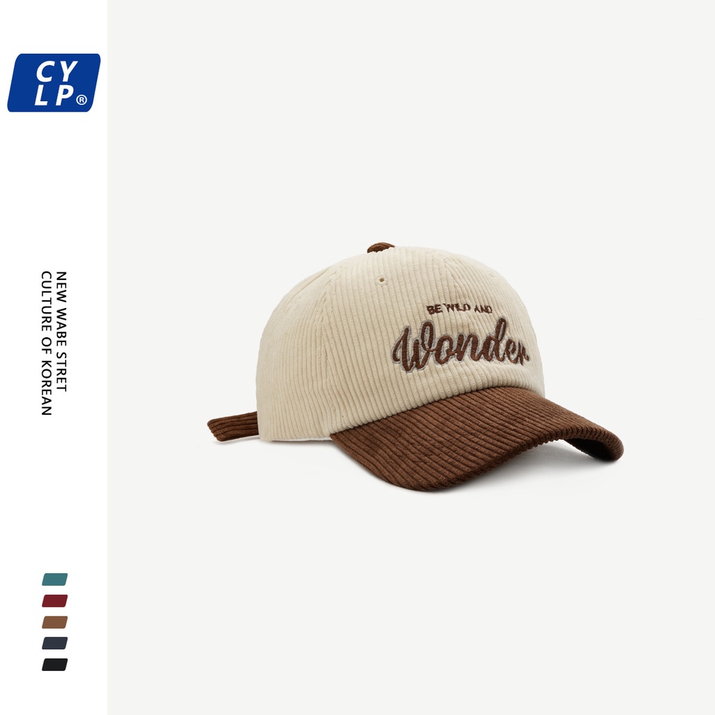 Mũ lưỡi trai nhung kẻ ghép vải thêu chữ thời trang thu đông Hàn Quốc cho cặp đôi