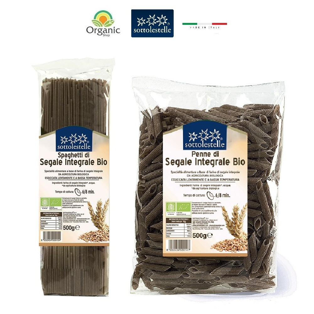 Nui Mì Lúa mạch đen nguyên cám hữu cơ 500g Sottolestelle Organic Whole Wheat Rye