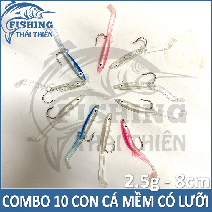 Combo 10 con mồi mềm có lưỡi câu cá lóc, chẽm, tráp, mú, vược