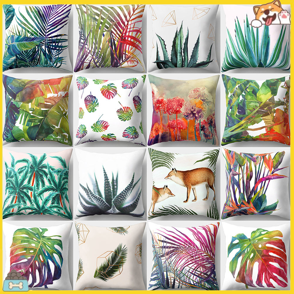 Vỏ gối sofa in họa tiết lá nhiệt đới nhiều màu sắc sáng tạo
