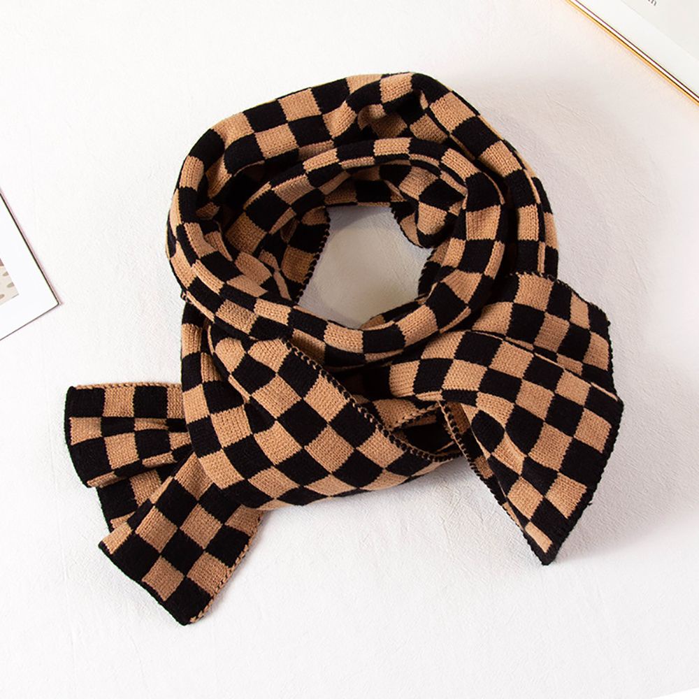Khăn choàng cổ vải len dệt kim họa tiết kẻ sọc caro phong cách Hàn Quốc cổ điển cho nữ