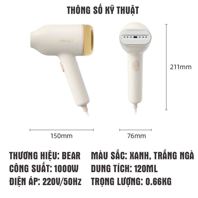 Bàn là hơi nước Bear, Bàn ủi hơi nước cầm tay - Hàng chính hãng - Công suất 1000W - BẢO HÀNH 12 THÁNG