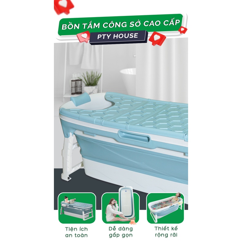 Bồn Tắm Gấp Gọn Người Lớn PTY HOUSE, Loại Có Nắp Kích Thước 136cm Chất Liệu Nhựa Siêu Bền Bảo Hành 3 Năm Chính Hãng