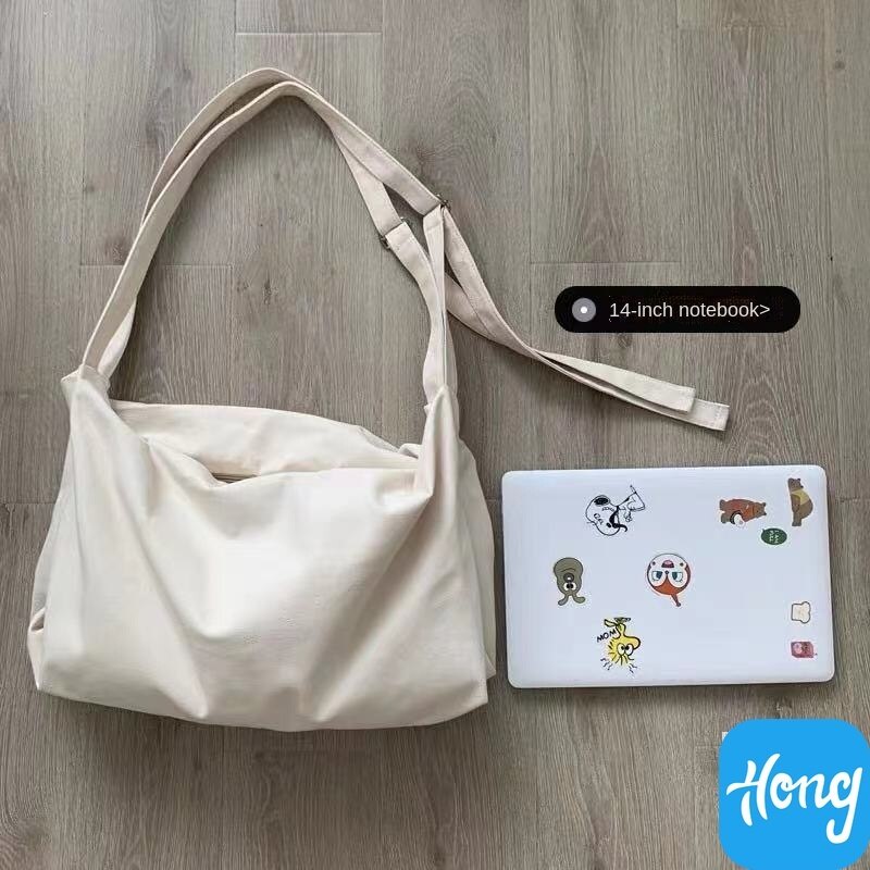 Túi vải canvas đeo vai sức chứa lớn phong cách Nhật Bản đơn giản xinh xắn cho nam và nữ