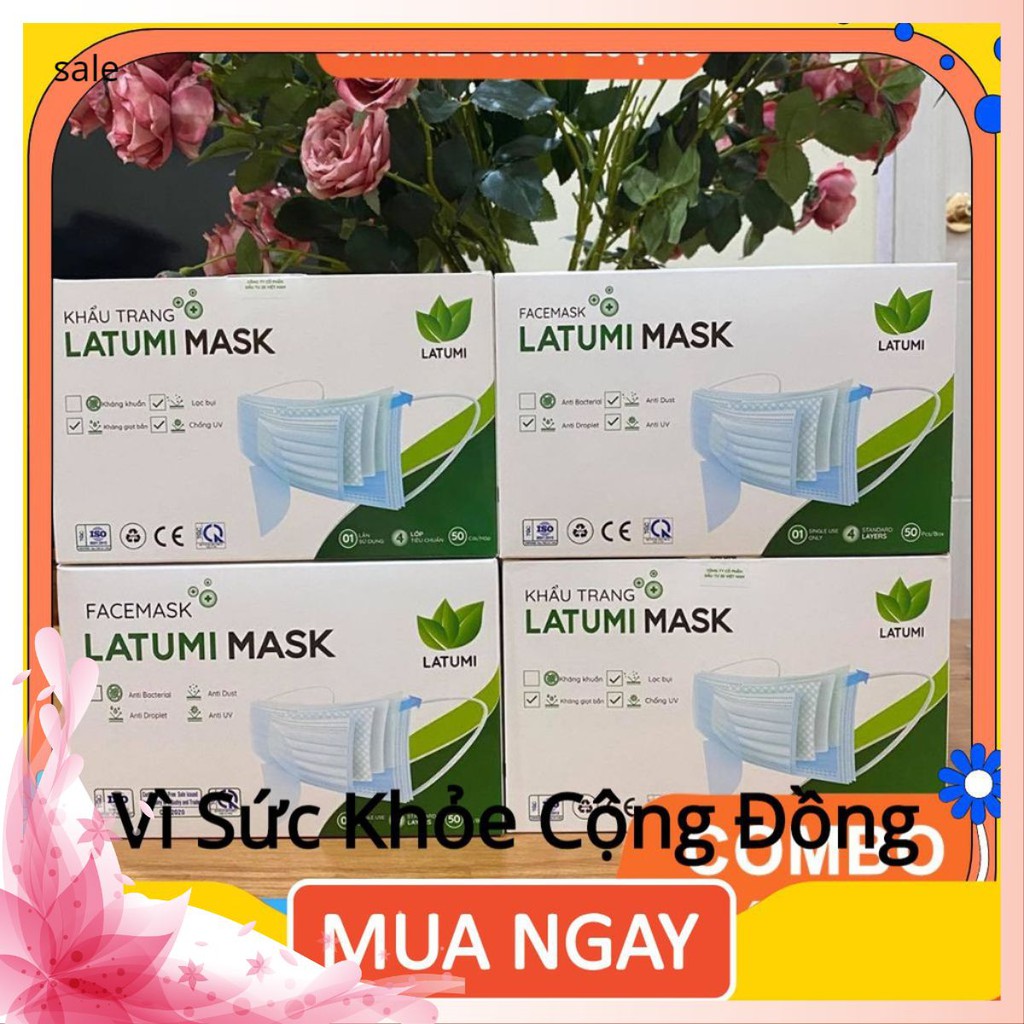 COMBO 4 HỘP Khẩu Trang Y Tế 4 Lớp Kháng Khuẩn LATUMI Mỗi Hộp 50 Chiếc  Có Tác Dụng Phòng Chống Vi khuẩn doradoraaa