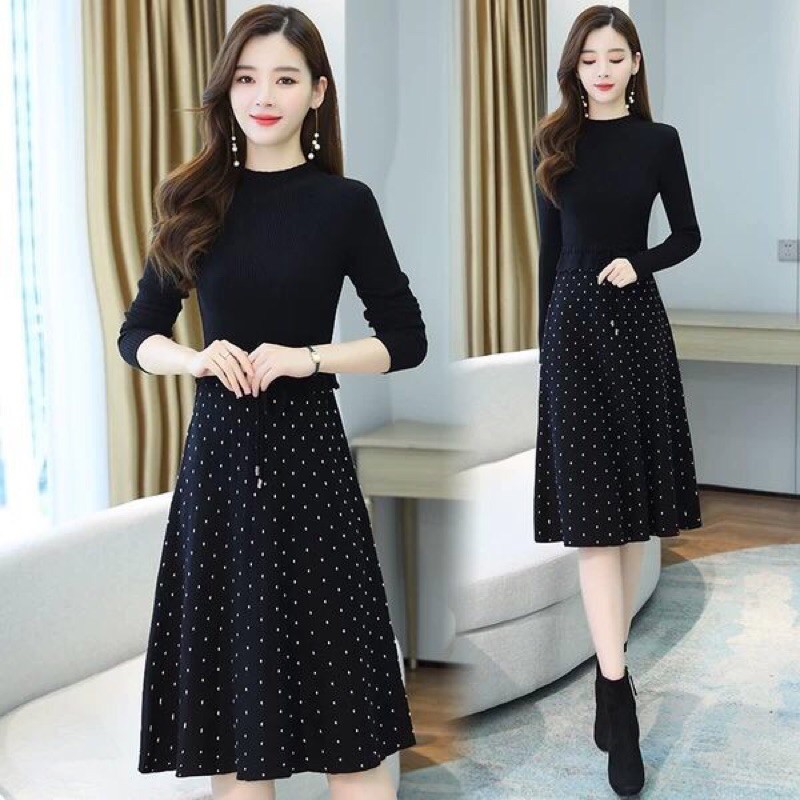 Váy len chấm bi hàng nhập quảng trực tiếp quảng châu