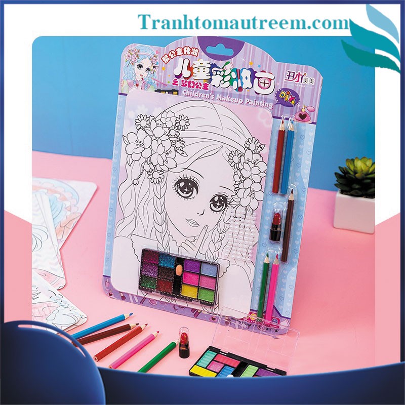 Tranh Tô Màu Trang Điểm Công Chúa Kèm Son