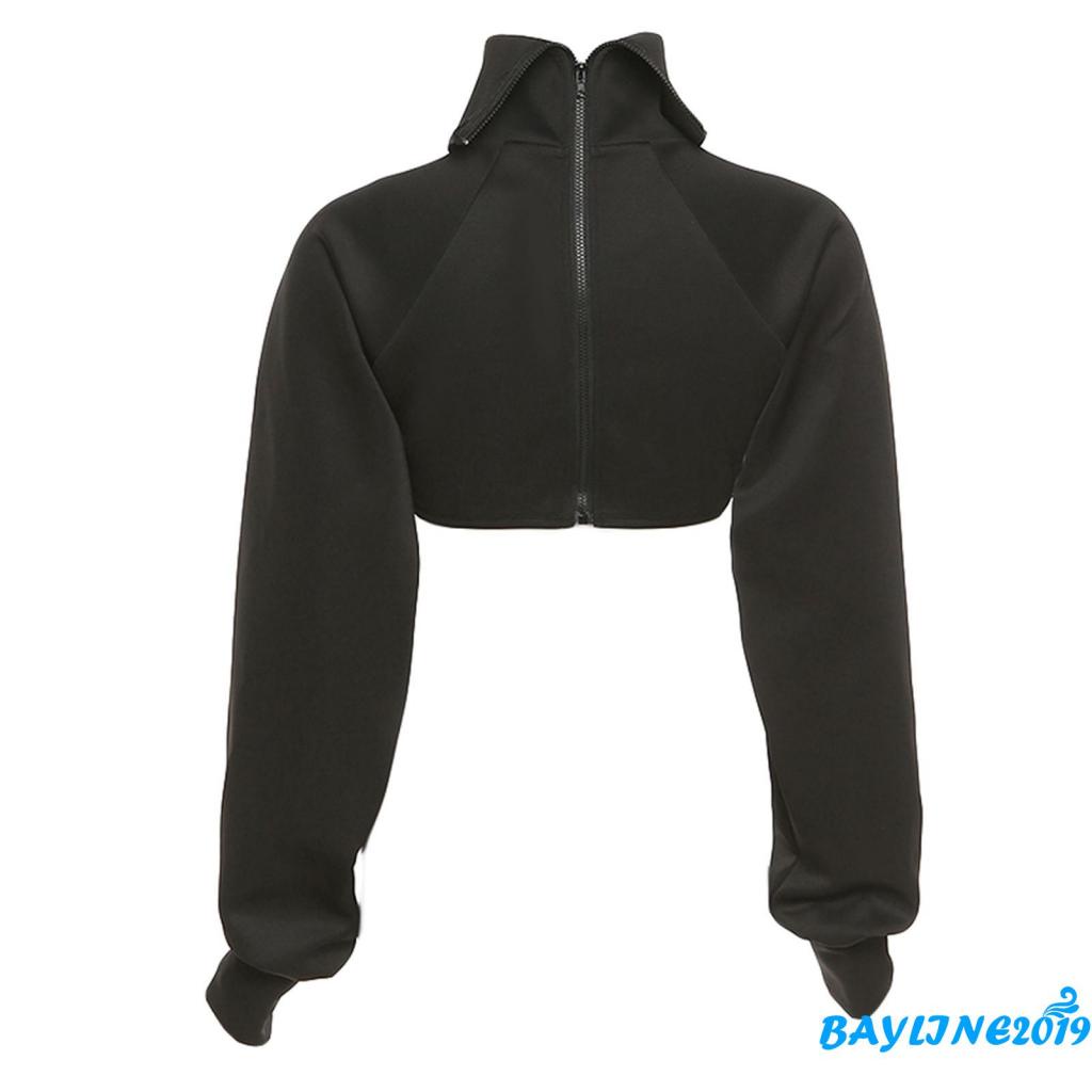 Áo Croptop Tay Dài Cổ Lọ Màu Sắc Trơn Thiết Kế Độc Đáo Thời Trang Quyến Rũ Cho Nữ