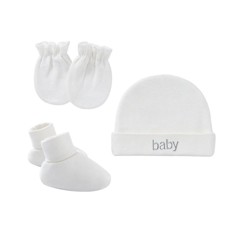 Set 3 Món Nón Găng Tay+Vớ Cotton Mềm Mại In Chữ Cho Bé Sơ Sinh