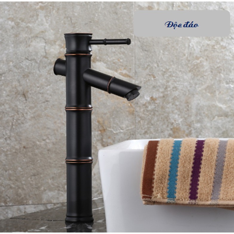 Vòi lavabo nóng lạnh cao giả cổ cao cấp màu đen MS4- dùng cho lavabo đặt bàn