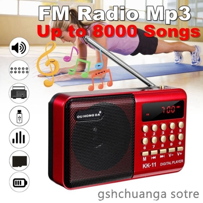 K11 FM Rechargeable Mini Portable Radio Handheld Digital FM USB TF MP3 Player Speaker