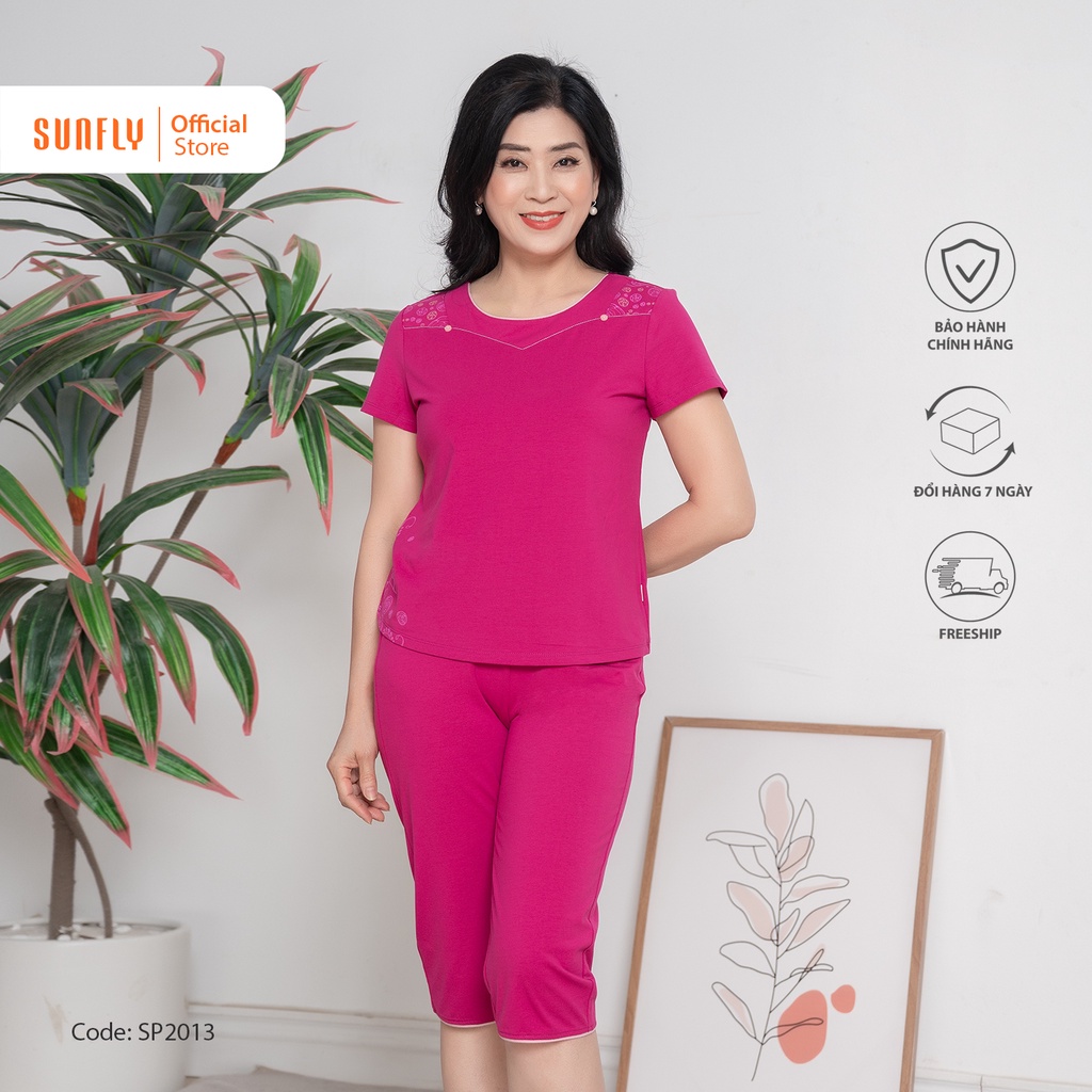 Bộ đồ mặc nhà nữ cotton SUNFLY áo cộc tay, quần ngố SP2013