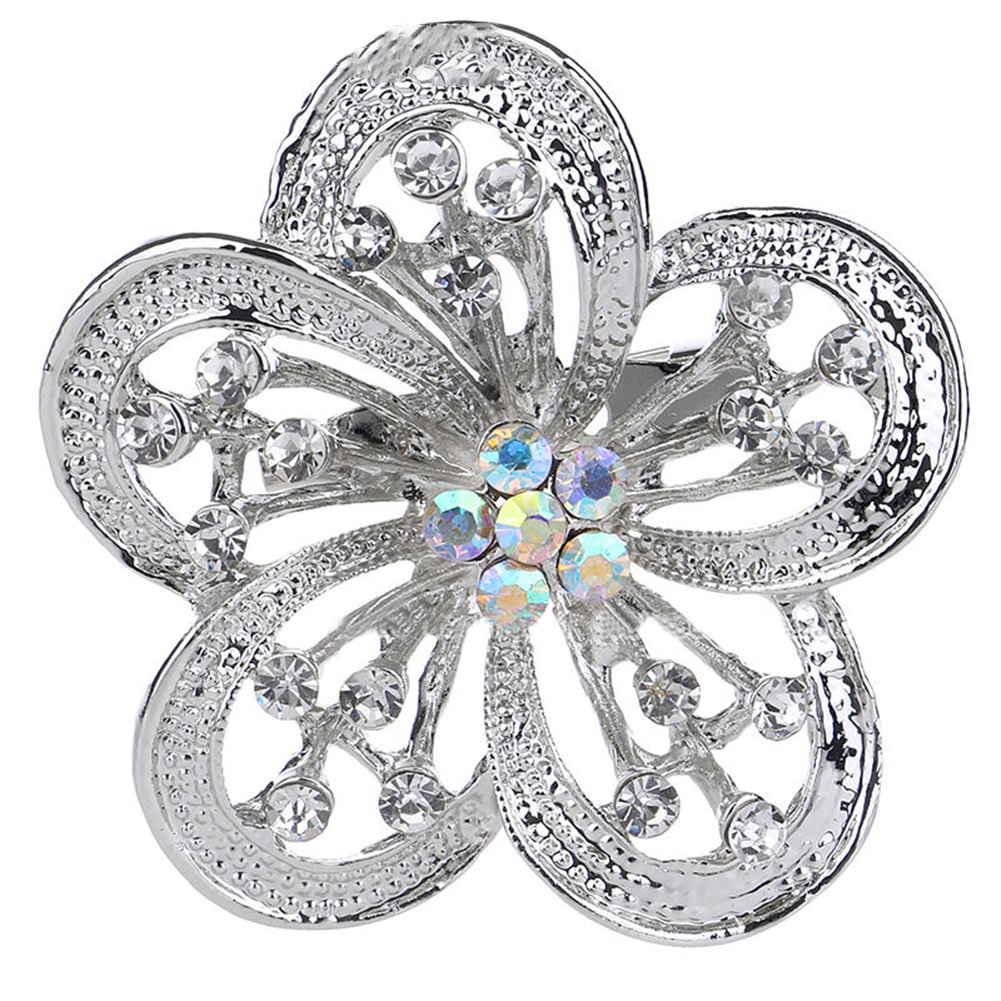 Ghim cài áo trang trí hình hoa mạ bạc đính đá xanh lục