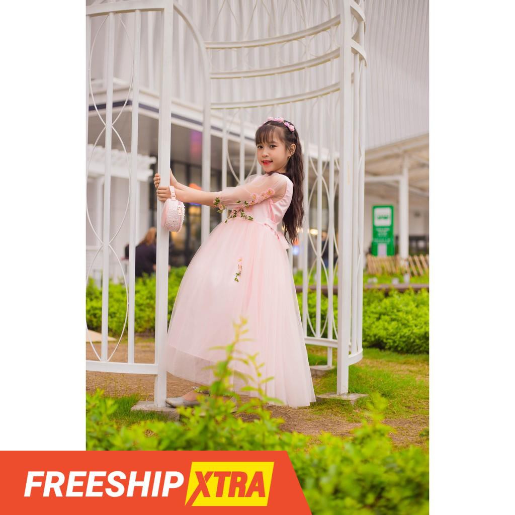 💃 😮 Đầm Công Chúa Bé Gái Hồng Dài Ren Thêu Cao Cấp 9kg - 40kg 💕💃🎁