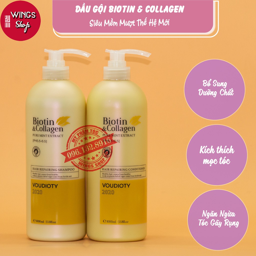 Cặp Dầu Gội Xả Biotin Collagen Voudioty 500ml-1000ml | Ngăn Ngừa Rụng Tóc, Giảm Gàu, Kiềm Dầu, Phục Hồi Tóc Khô Xơ