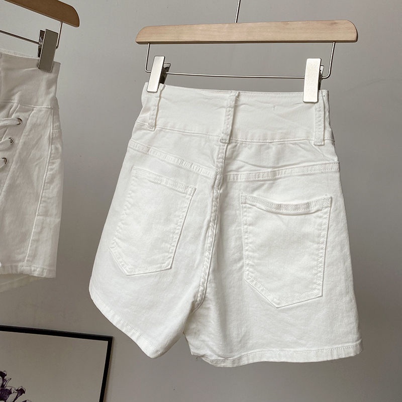Quần Short Jean Lưng Cao Ống Rộng Có Dây Rút Theo Phong Cách Hàn Quốc Hàng Mới