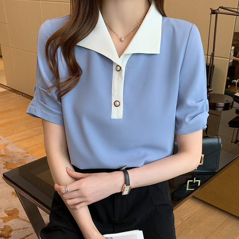 Sơ Mi Nữ Cổ Bẻ Tay Ngắn Phong Cách Hàn Quốc | BigBuy360 - bigbuy360.vn