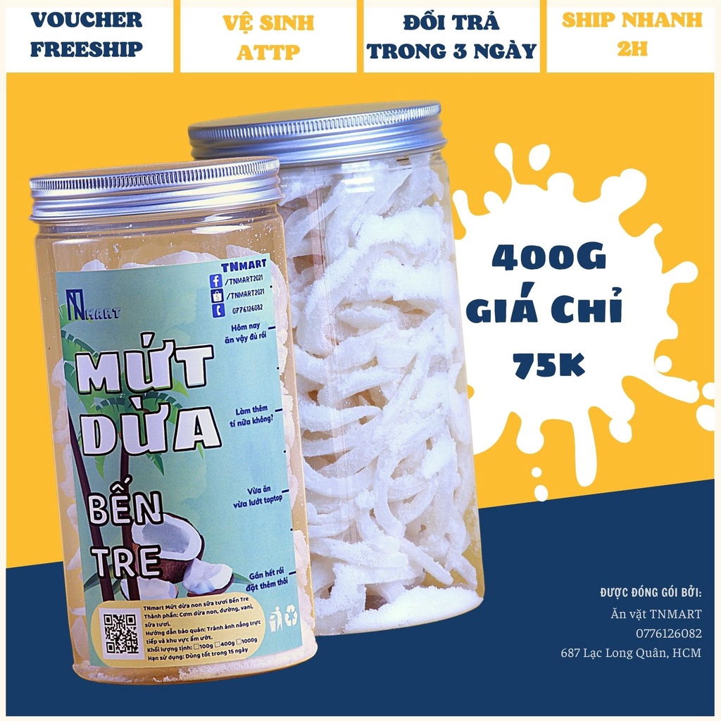[Mã GROSALE giảm 10% đơn 150K] Mứt dừa non sữa tươi Bến Tre Tnmart 400g