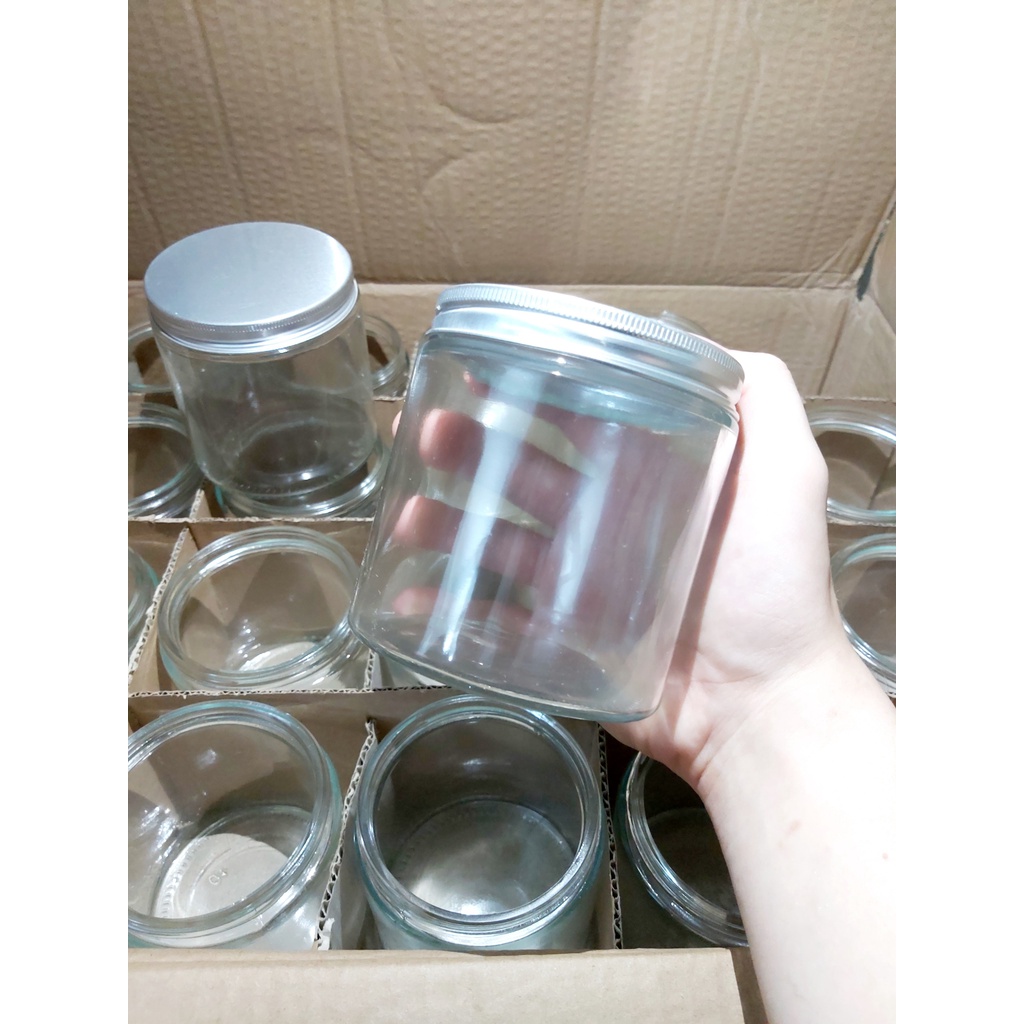 Hủ thủy tinh 500ml thân tròn nắp nhôm đựng hạt