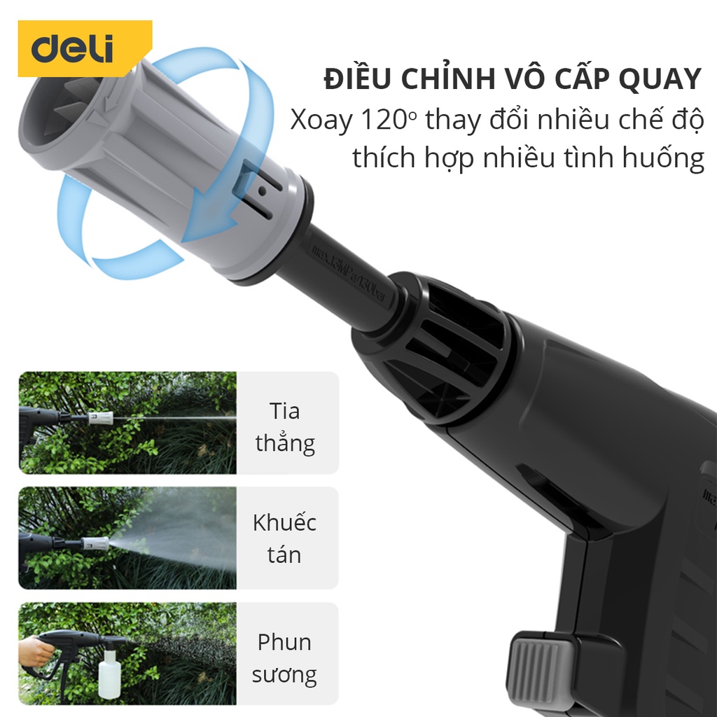 Máy Xịt Rửa Xe Mini Deli Cao Áp, Cầm Tay Tiện Lợi, Nhỏ Gọn - BH 36 Tháng - Tiết Kiệm Điện Năng, Phun Xịt Rửa Đa Năng