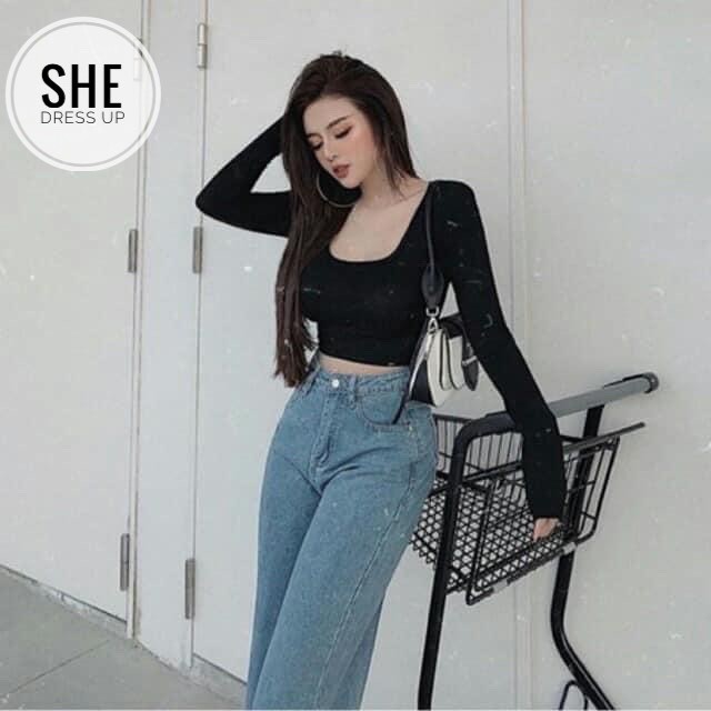 🌼🌼ÁO CROPTOP BODY CỔ VUÔNG TAY DÀI 🌼🌼ảnh thật