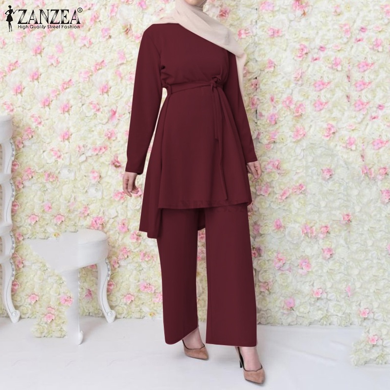 Zanzea Set Quần Dài Lưng Thun Không Đường May Có Túi Thời Trang Nữ