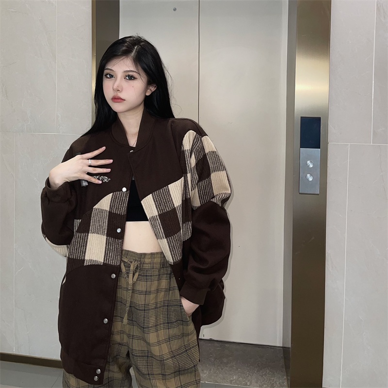 Áo khoác cardigan PERTY dáng rộng kiểu đồng phục bóng chày phong cách retro thời trang mùa thu Hàn Quốc cho nữ