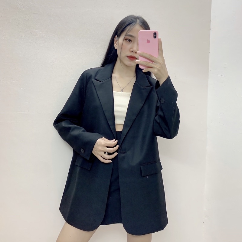 Áo khoác blazer màu trắng kem dáng xuông