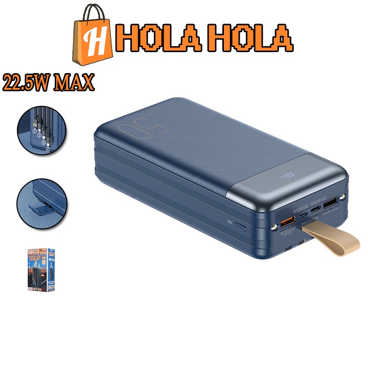 Pin dự phòng sạc nhanh Remax RPP-200 50000mAh hỗ trợ QC3.0 PD 20W tích hợp 04 cáp sạc vào, ra đa năng Max 22.5W