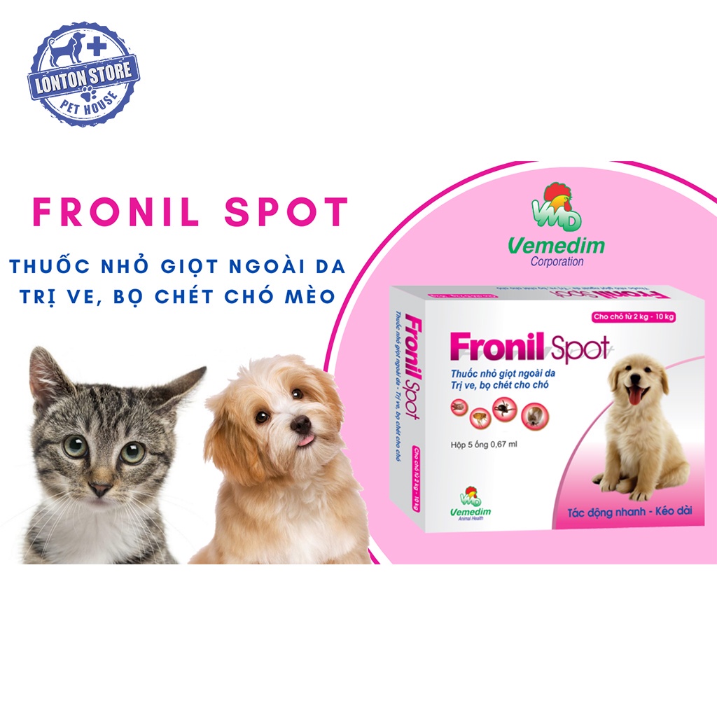 VEMEDIM Fronil Spot - Ống Nhỏ Giọt Ngoài Da Diệt Ve, Bọ Chét Cho Chó Mèo (1 Ống 0,67ml) - Lonton Store