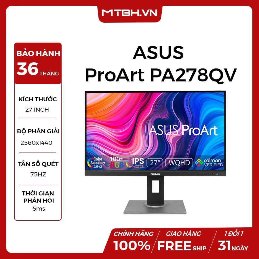 Màn Hình Lcd Asus 27" Proart Pa278Qv 2K Ips 75Hz Chuyên Đồ Họa