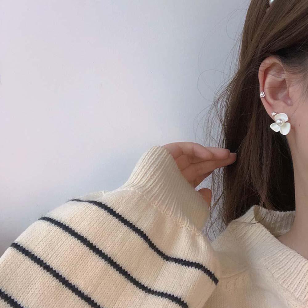 Bông Tai Mạ Bạc 925 Hình Hoa Màu Trắng Phong Cách Hàn Quốc Thời Trang Cho Nữ