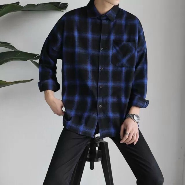 Áo sơ mi Flannel sọc caro hình in sắc nét khoác sơ mi chất dày chống nắng nam nữ đều mặc được