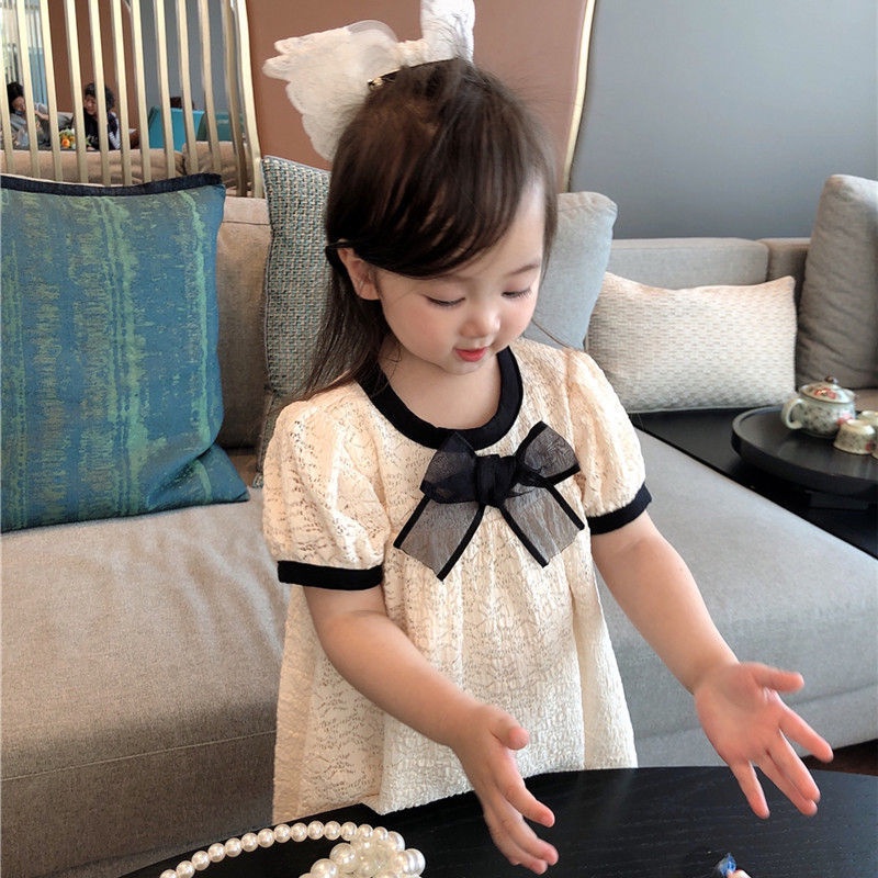 Paulababy Đầm tutu Công Chúa Tay Ngắn Màu Trắng / Hồng Đính Nơ Xinh Xắn Cho Bé Gái