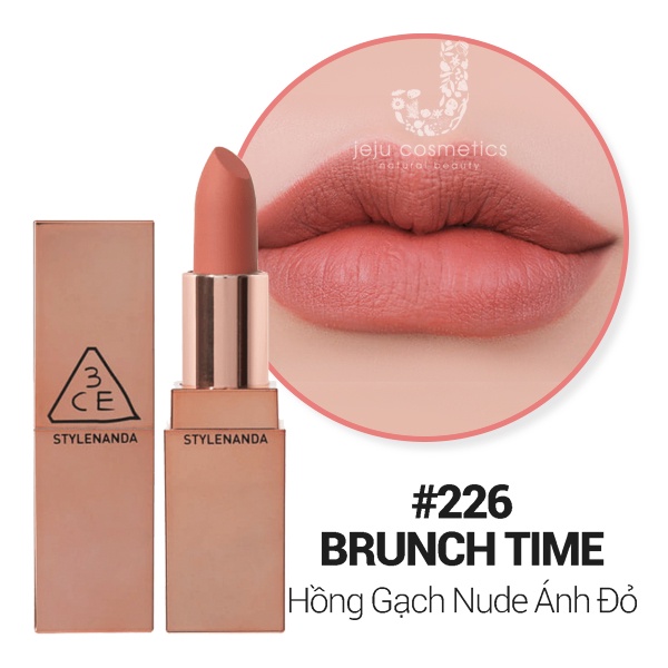 SON 3CE MATTE LIP COLOR VỎ VÀNG MÀU 226 BRUNCH TIME – HỒNG GẠCH NUDE ÁNH ĐỎ