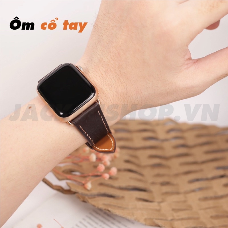 [BẢO HÀNH 1 NĂM] Dây Da BÊ SWIFT may tay thủ công màu Nâu Choco khóa Bướm cho Apple Watch series 1/2/3/4/5/6/7