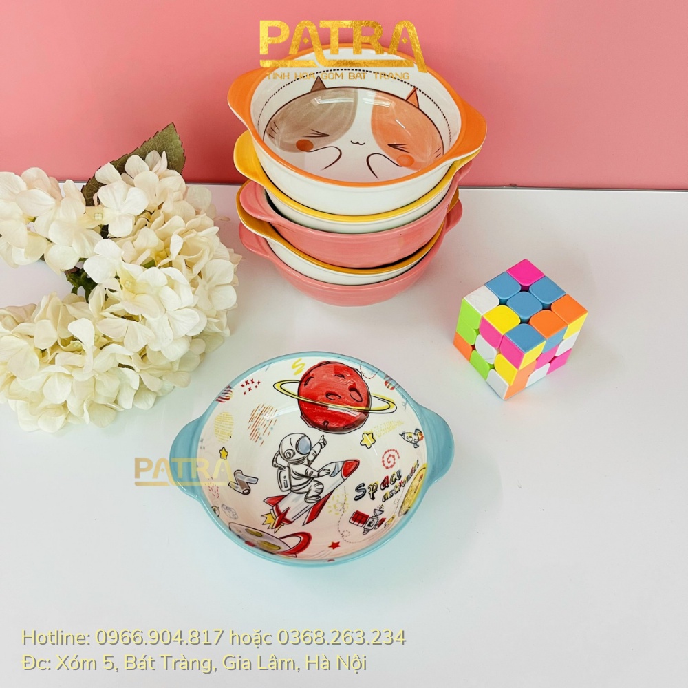 Bát ăn dặm cho bé có quai cầm dung tích 200 - 330ml hình thú đáng yêu, đồ dùng ăn dặm kiểu nhật cho bé