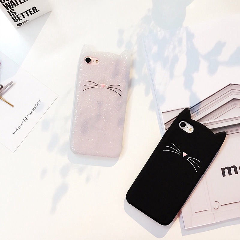 iphone 5s 6s 7 8 plus X Case Cover HOT 3D Cute Cartoon Beard Cat Soft Silicone