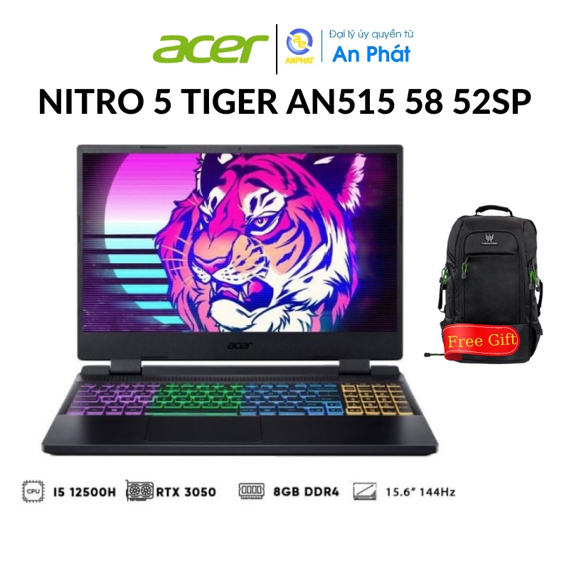 [Mã ELBAU7 giảm 7%] Laptop Gaming Acer Nitro 5 Tiger AN515-58-52SP (Core™ i5-12500H + RTX 3050 4GB)