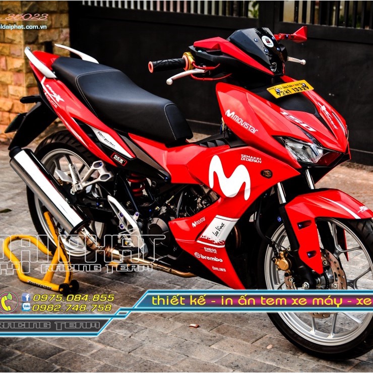 Tem rời dán xe Winner X màu đỏ. Movistar, Decal cao cấp in UV ép nhiệt. Chống nước, không bay màu
