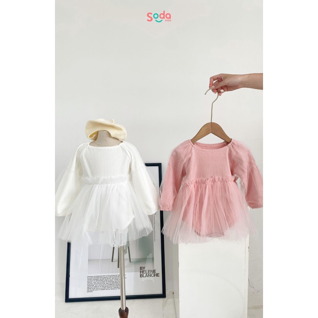 Body bé gái thiết kế voan xòe tiểu thư, tay bồng phối voan, chất liệu thun tăm co giãn phong cách Hàn Quốc